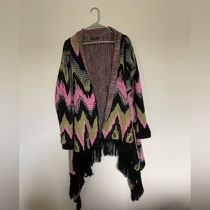 Hot & Delicious chevron pattern cardigan black, pink, green